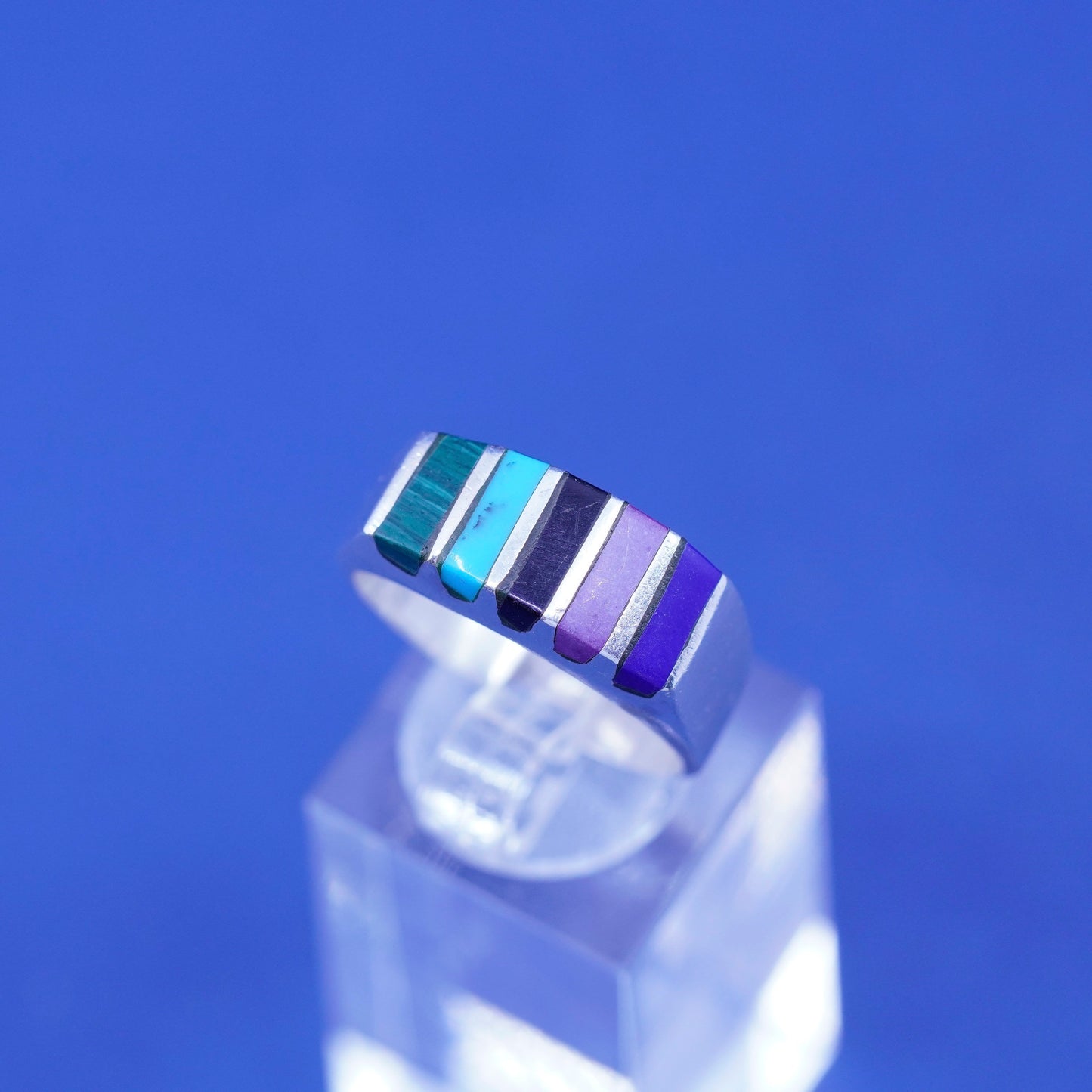 Size 9.25, sterling silver handmade ring, 925 band w/ sodalite turquoise agate