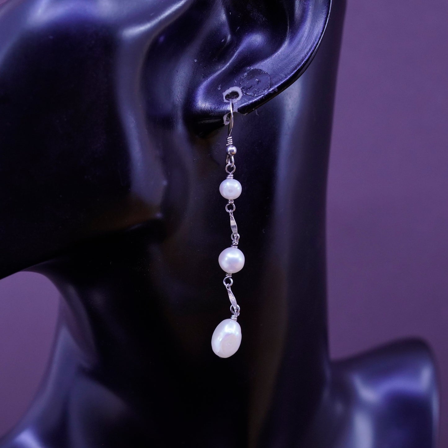 Vintage Sterling 925 silver handmade earrings with pearl