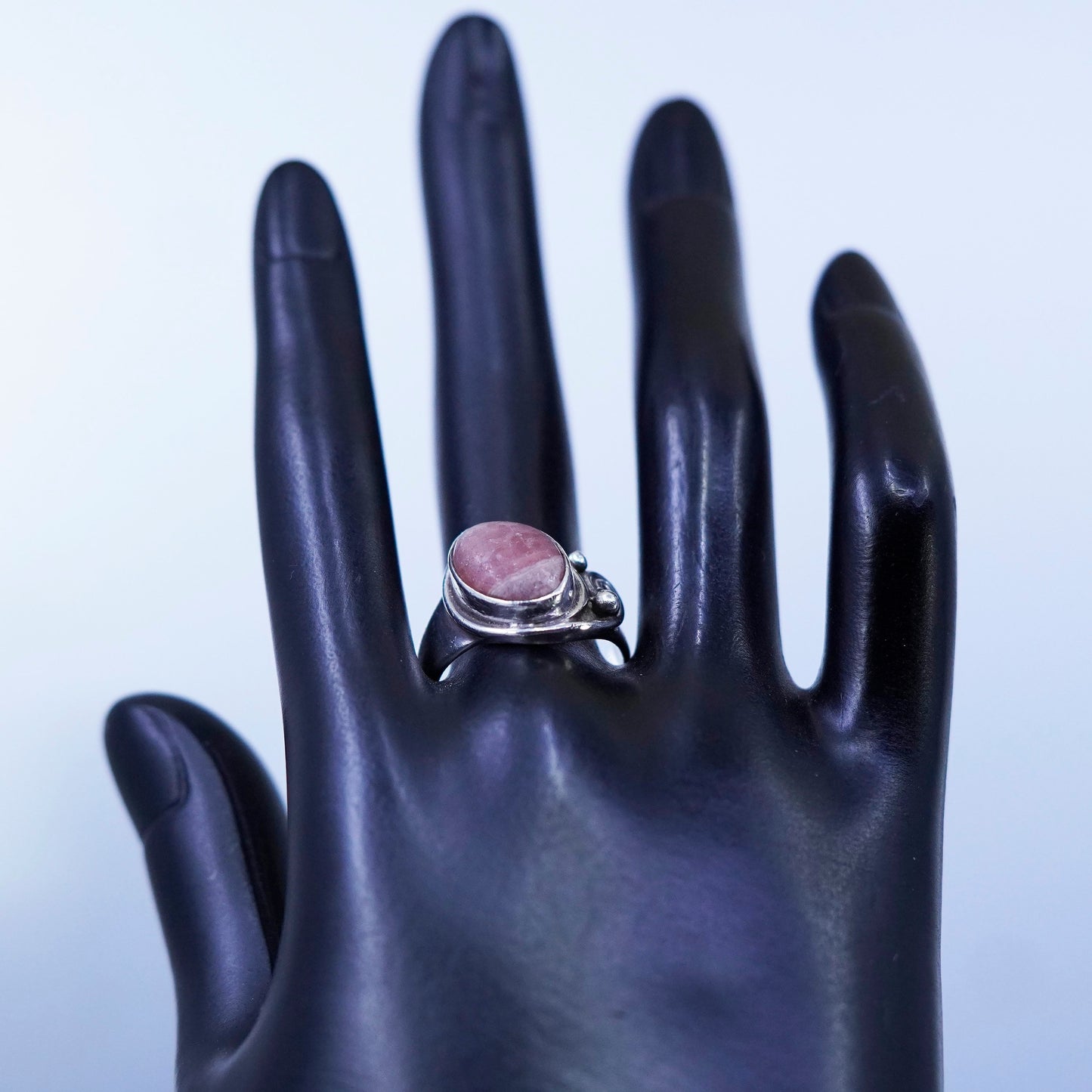 Size 8.5, vintage Sajen Sterling 925 silver handmade ring w/ pink Rhodochrosite