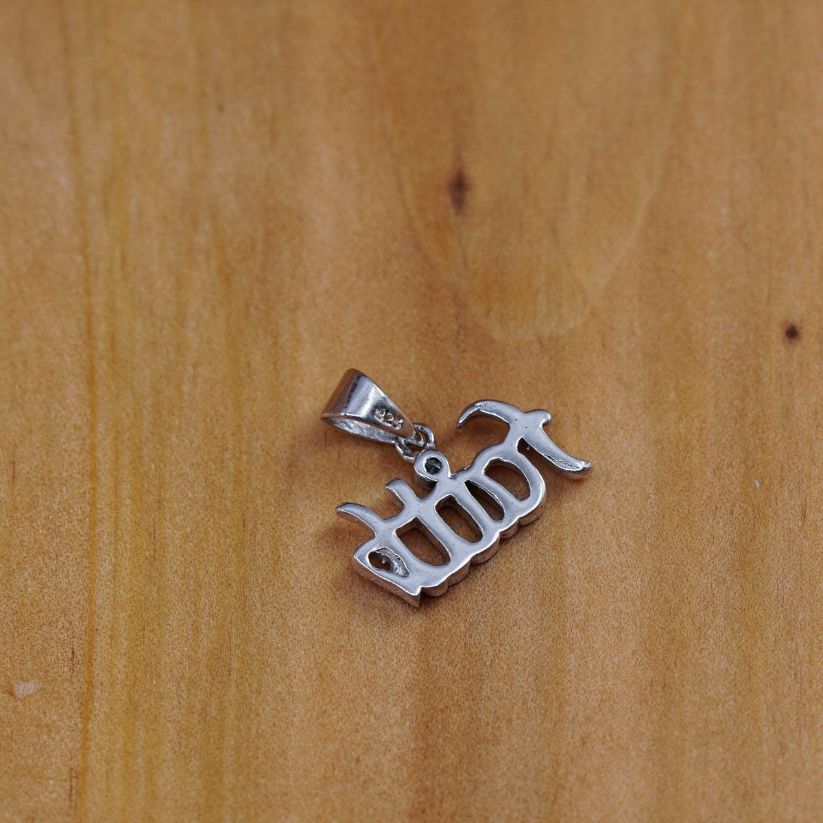 Vintage Sterling silver handmade pendant, 925 “faith” with diamond