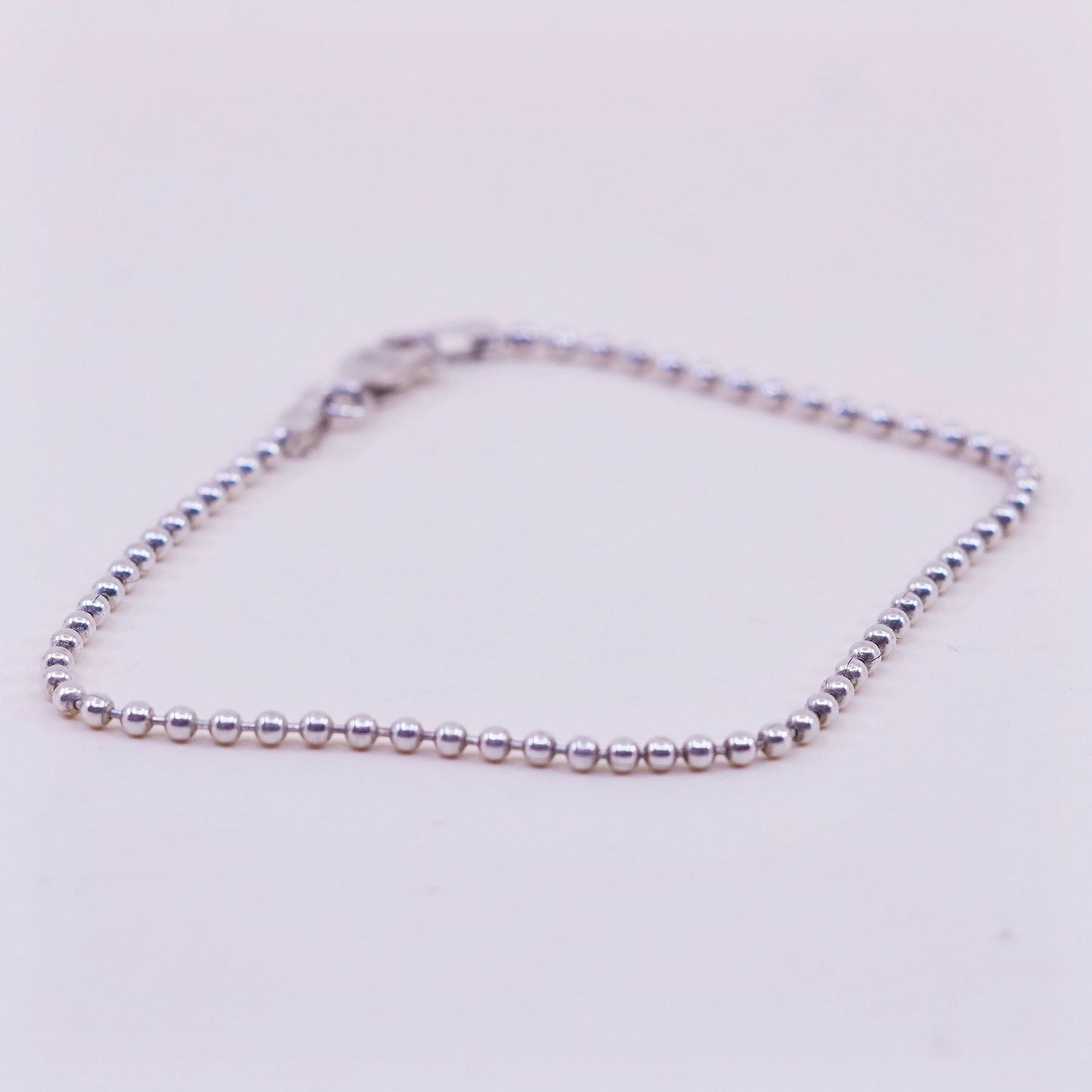 7” 1mm, Vintage Handmade sterling silver bracelet, 925 beads chain