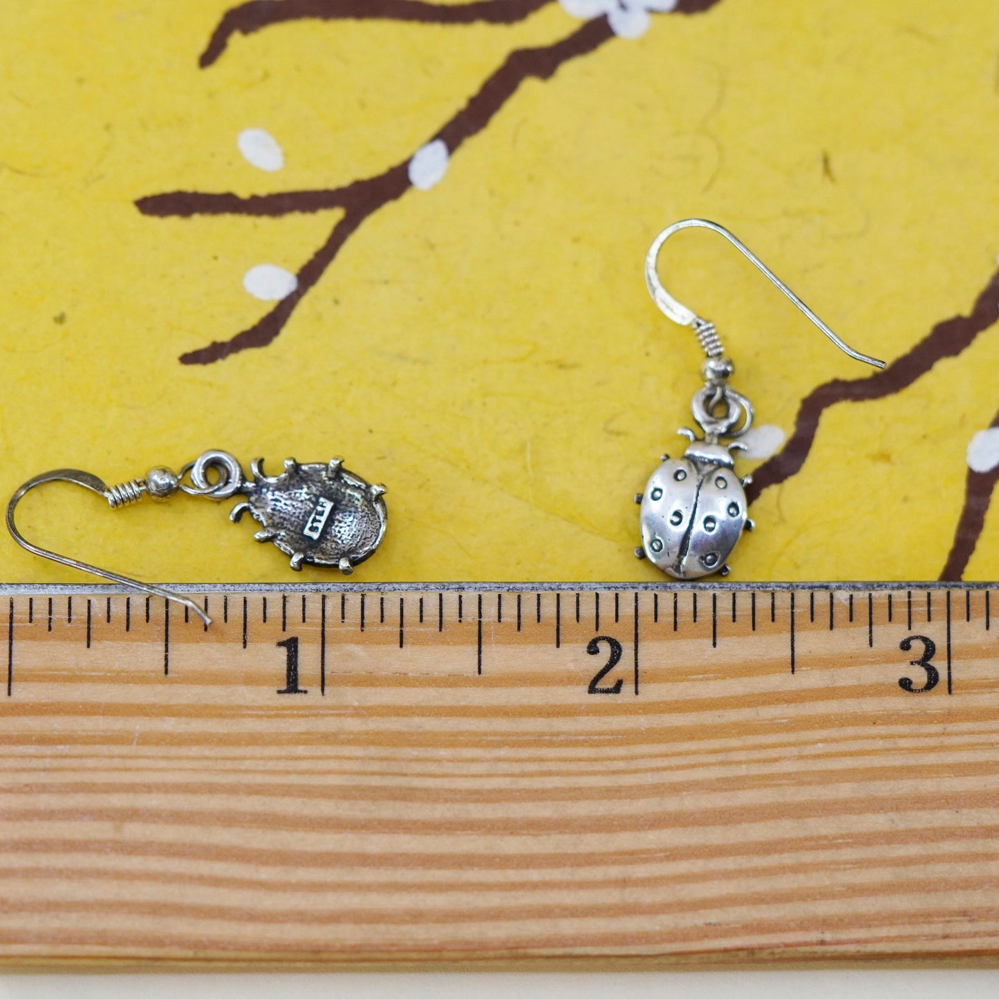 Vintage Sterling silver handmade earrings, 925 lady bug