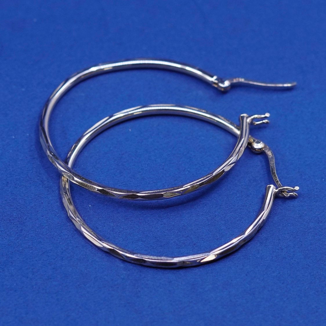 1.5”, vtg vermeil gold Sterling silver handmade earrings, 925 textured hoops