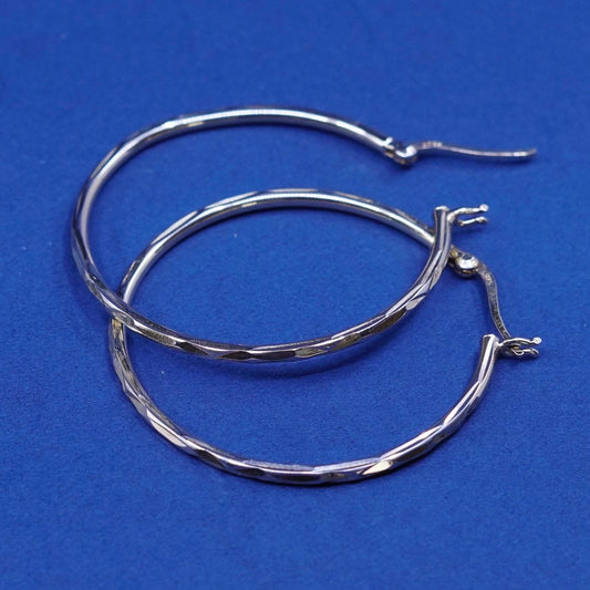 1.5”, vtg vermeil gold Sterling silver handmade earrings, 925 textured hoops