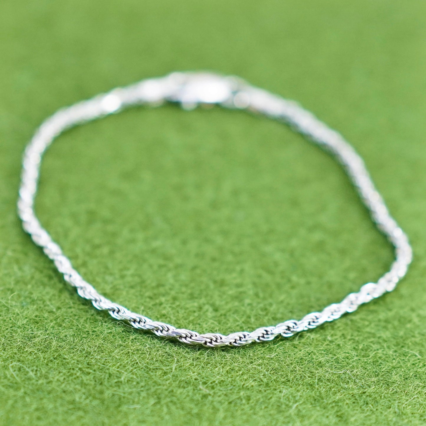 6.75”, 1.6mm, Vintage sterling 925 silver Italy rope chain bracelet