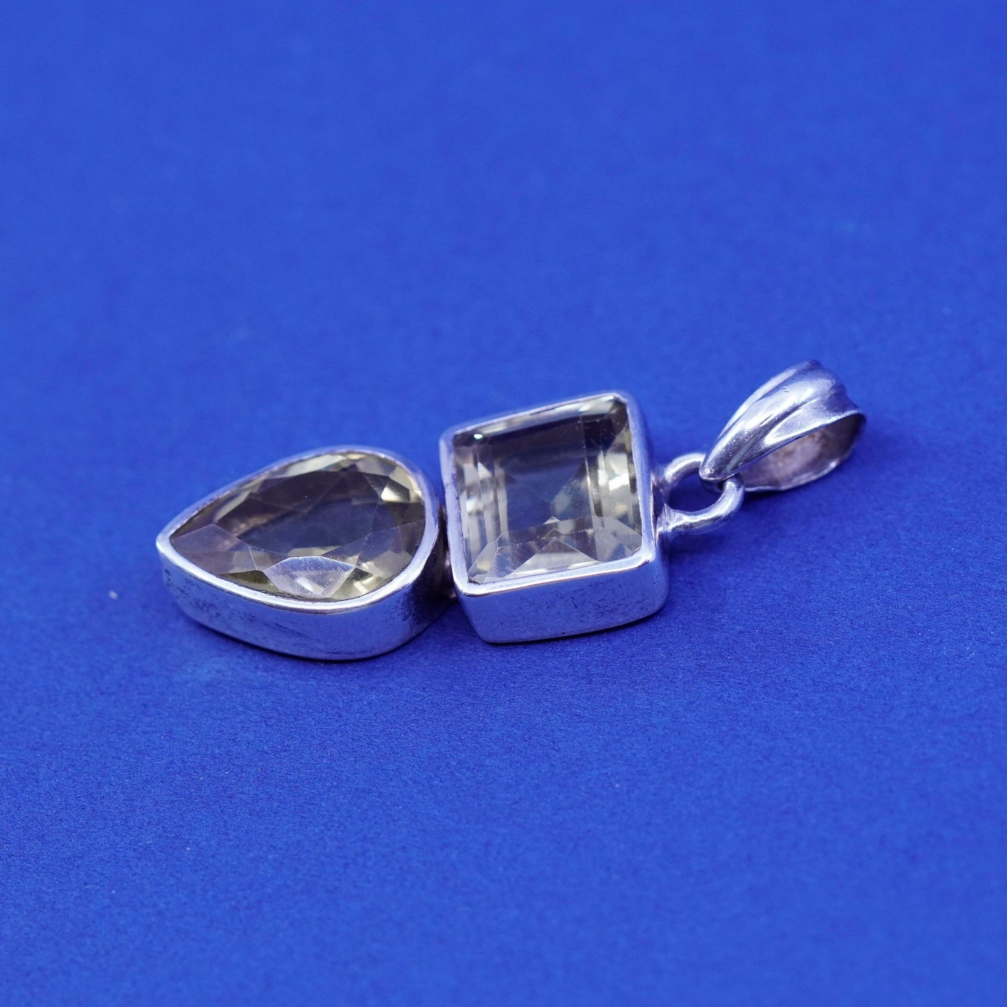 Vintage Sterling 925 silver handmade pendant with crystal and teardrop citrine