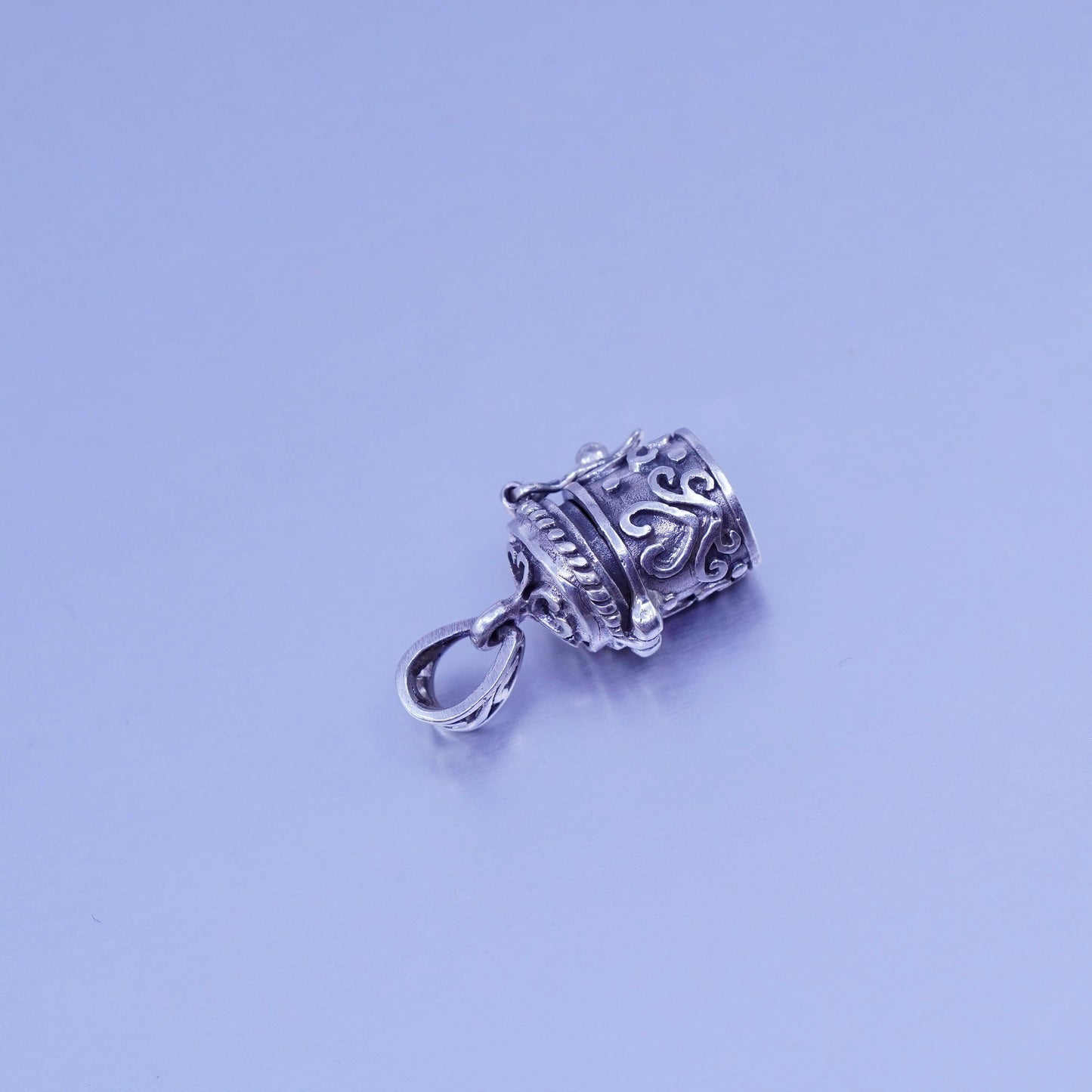 Antique Sterling silver handmade charm, textured 925 prayer locket pendant
