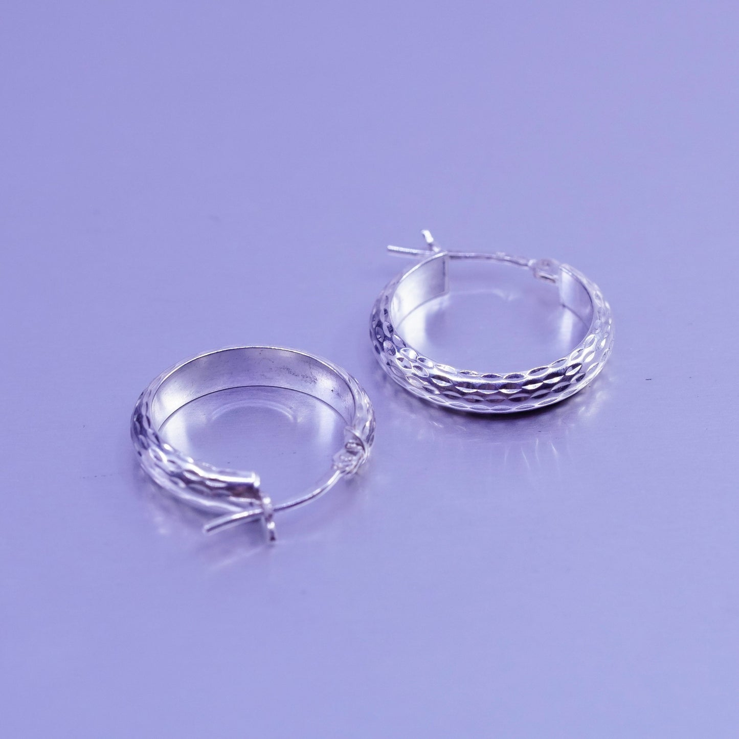0.75”, vintage Sterling silver handmade earrings, textured 925 hoops