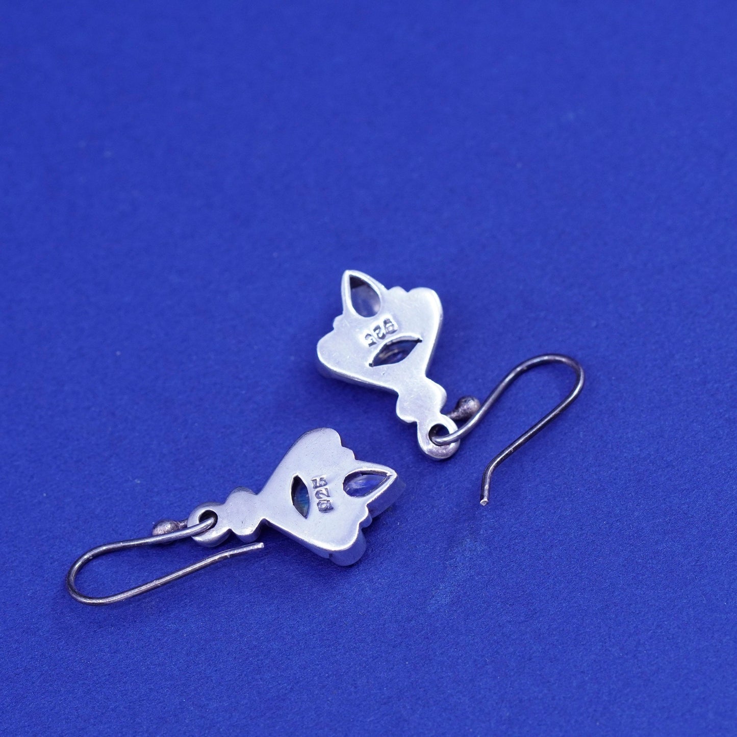 Vintage Sterling 926 silver handmade earrings with oval moonstone