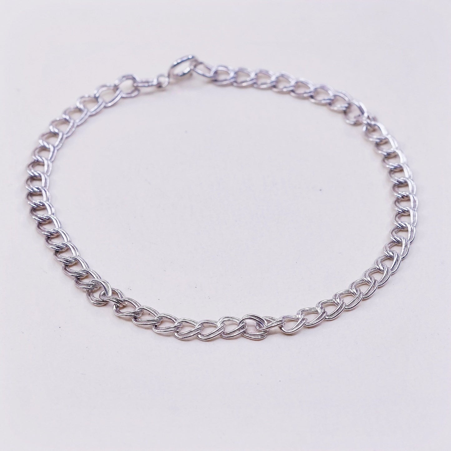 7”, vtg sterling silver double curb chain, solid 925 silver bracelet
