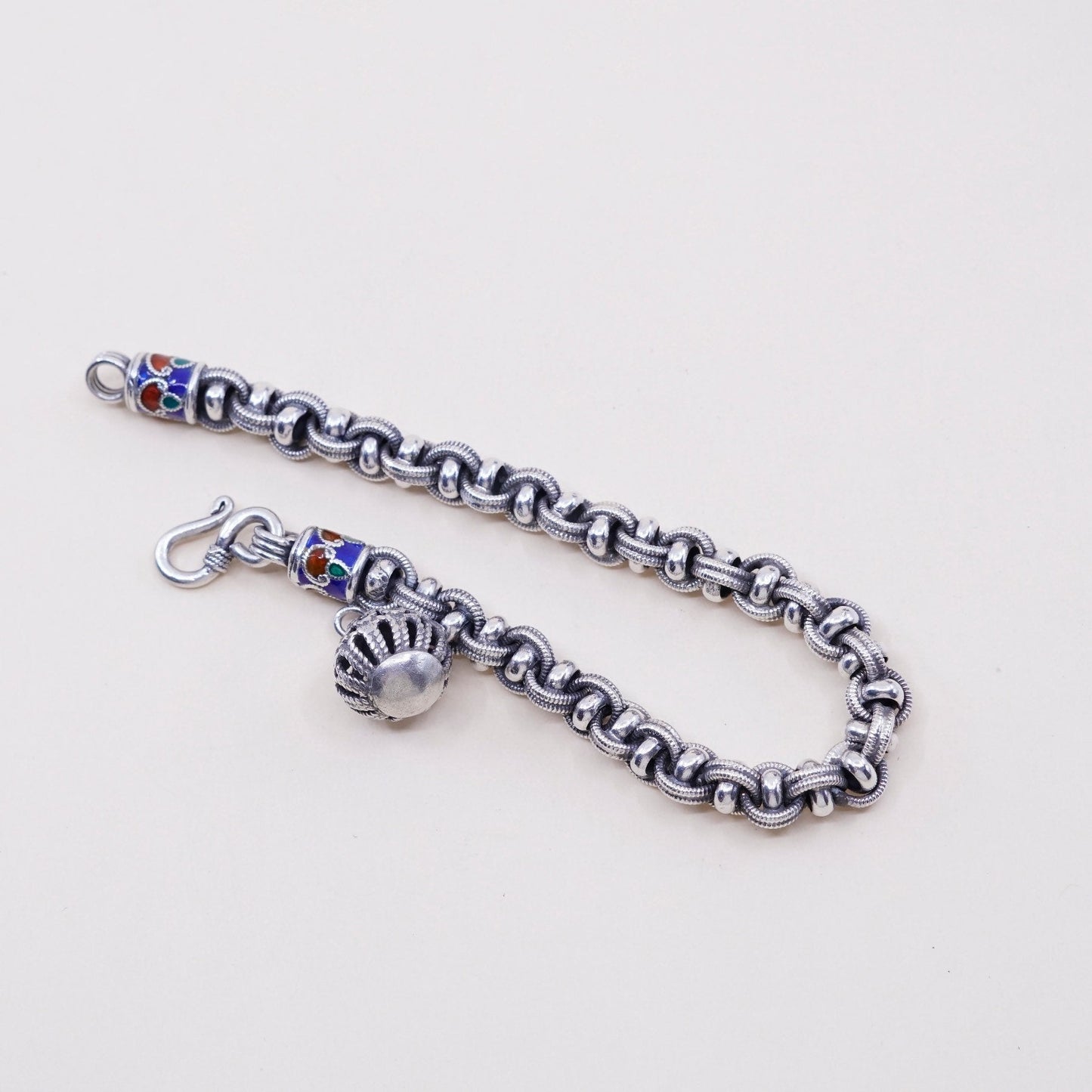 6.75, 7mm, bold Sterling 925 silver handmade bracelet, Byzantine birdcage chain