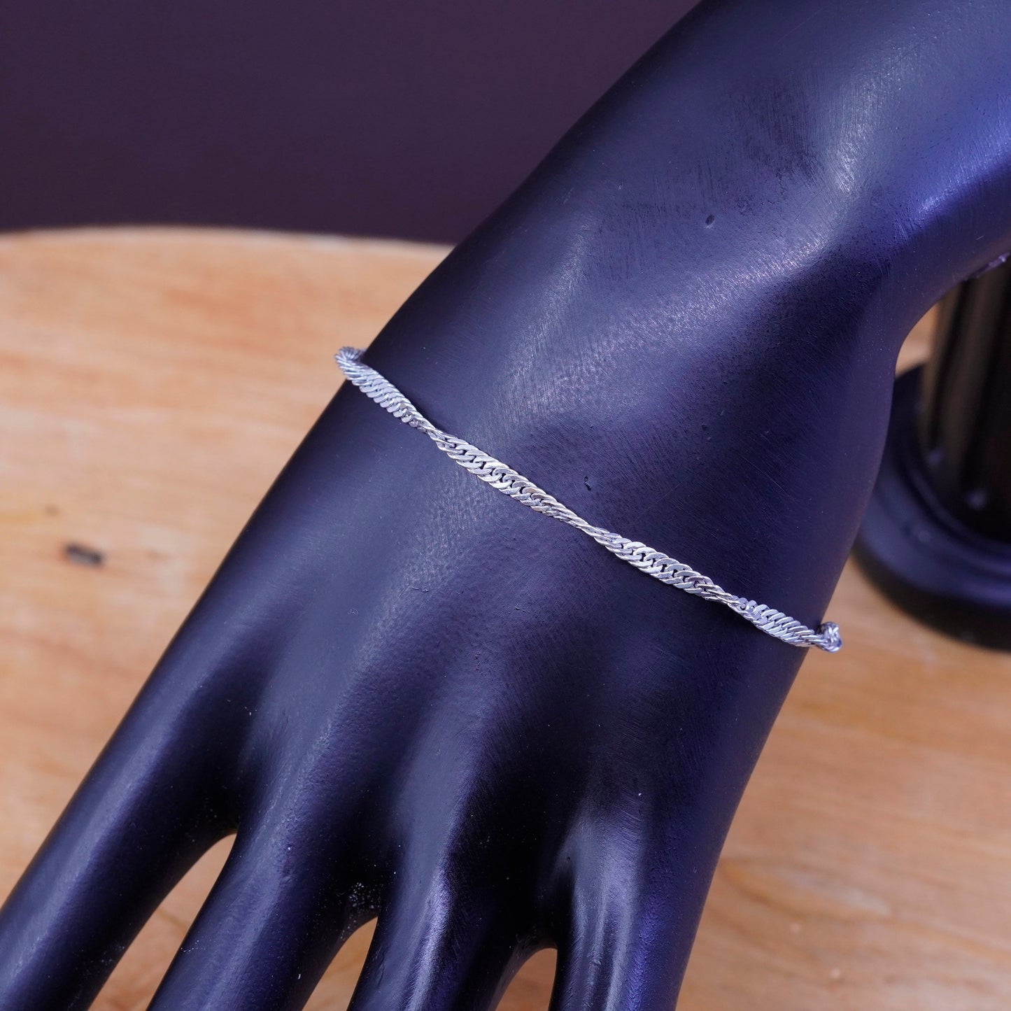 7”, 4mm, Vintage sterling 925 silver bracelet, twisted curb link bracelet