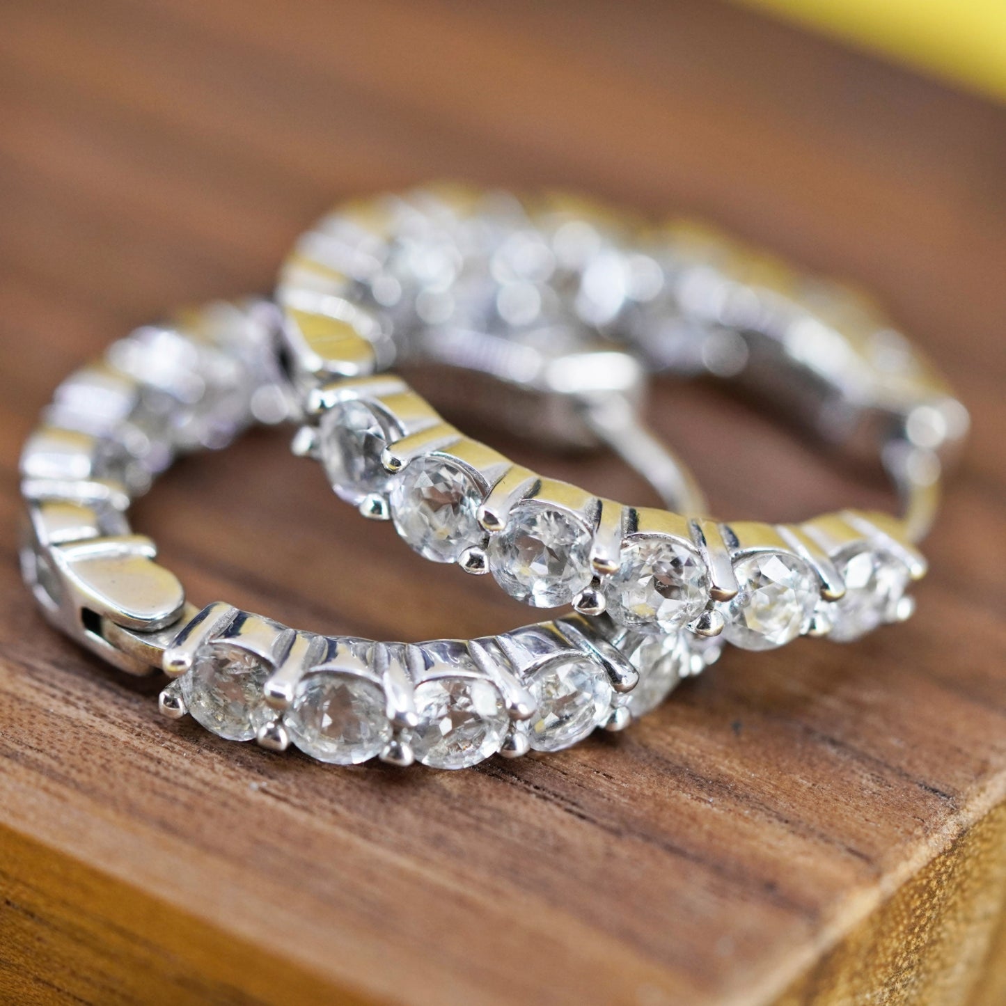 1”, vintage BBJ Sterling silver handmade earrings, 925 huggie hoops cluster cz