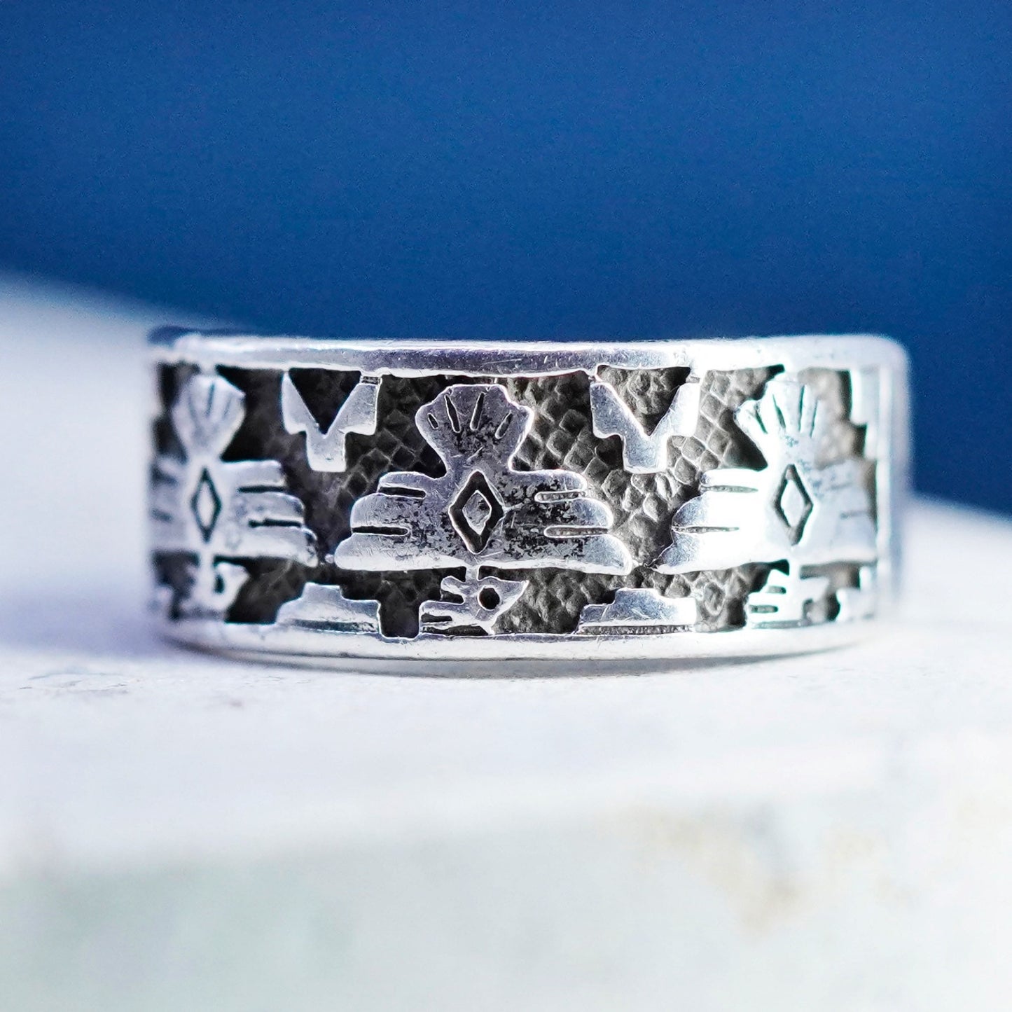 Size 8, Native American Sterling silver ring, hopi 925 band with thunderbird