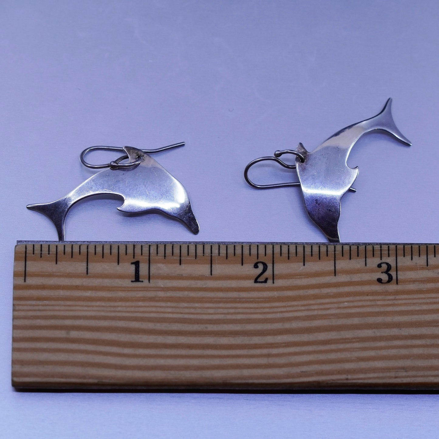 Vintage Sterling 925 silver handmade dolphin earrings