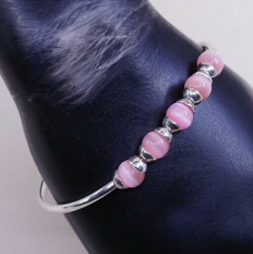 7”, Vtg Sterling Silver Handmade Bracelet, 925 W/ Pink Tiger’s Eye Bangle