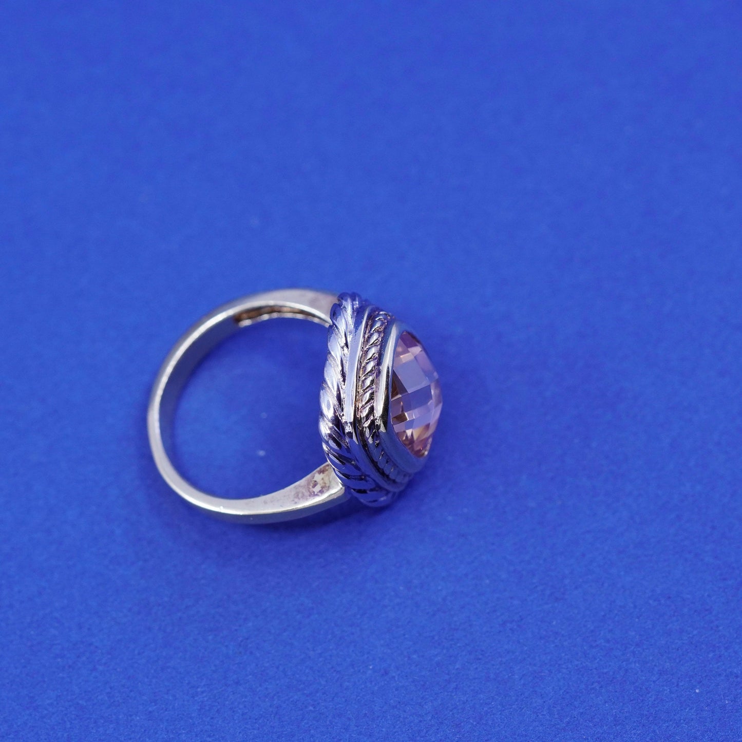 Size 7.25 vintage two tone Sterling 925 silver ring with cushion cut citrine