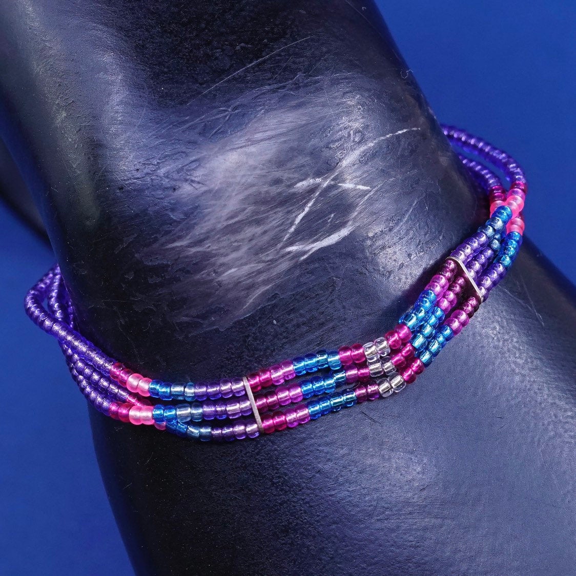 6.75”, Southwestern sterling 925 silver handmade bracelet w/ pink crystal beads