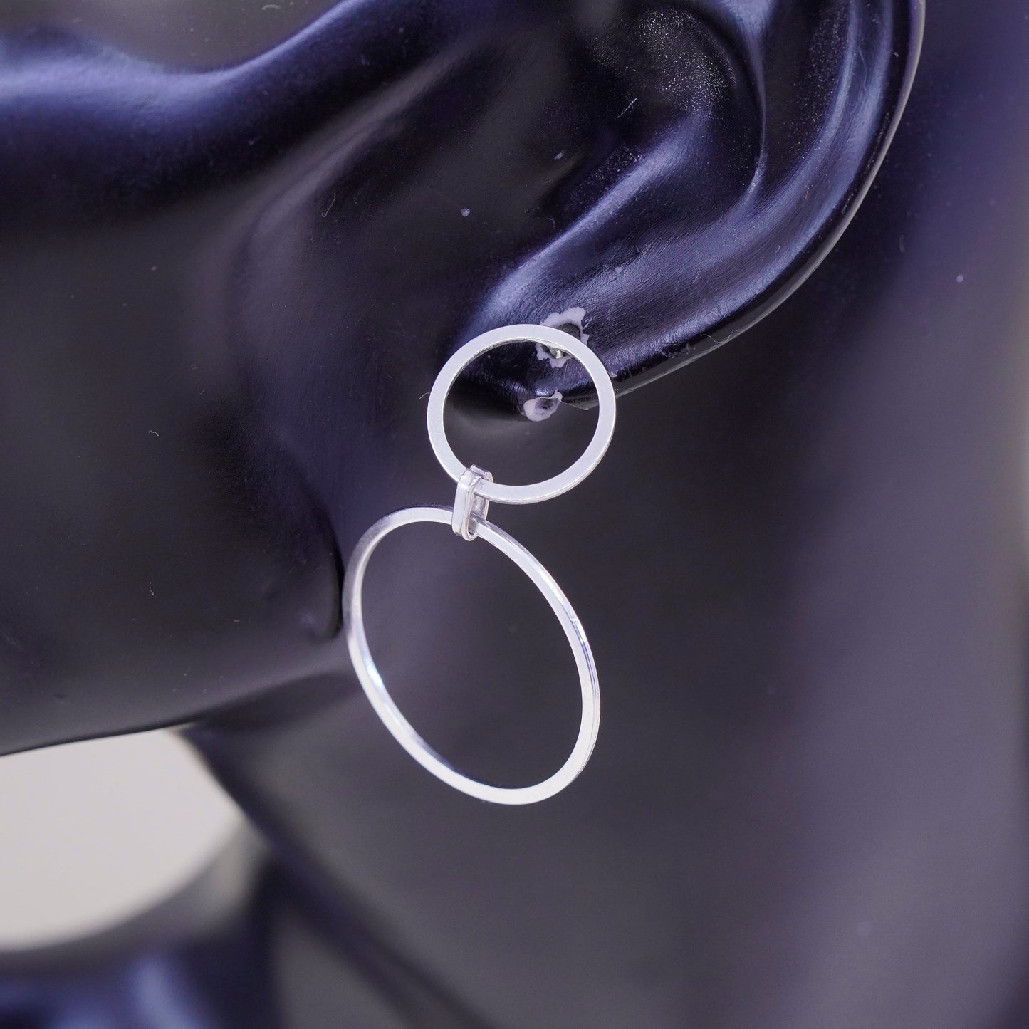 Vintage sterling silver handmade earrings, 925 circles dangle