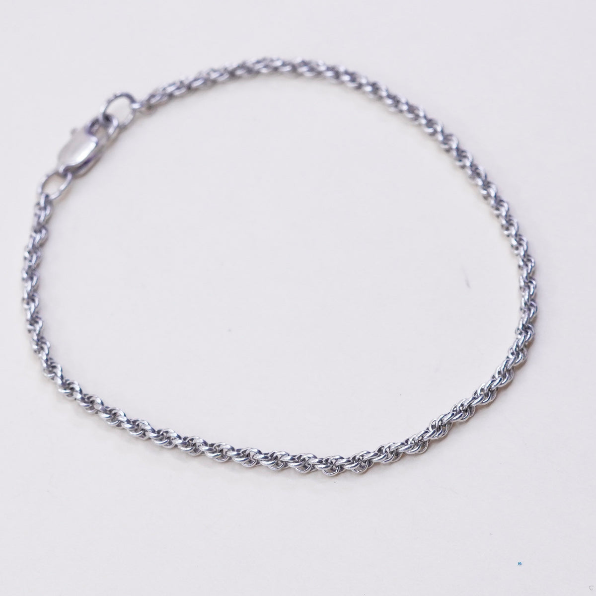 7.25”, 1.6mm, Vintage sterling 925 silver Italy rope chain bracelet