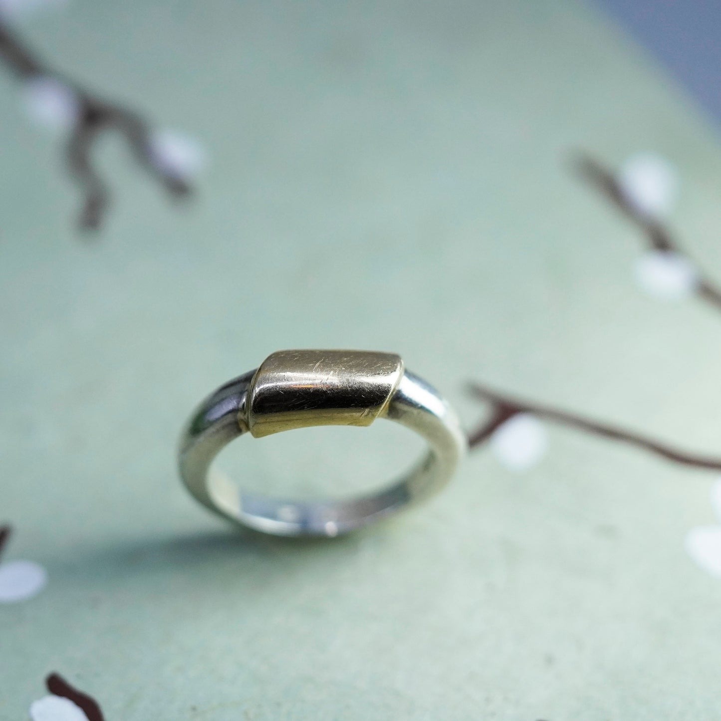 Size 6.5, VTG two tone modern 14K with sterling 925 silver handmade ring band