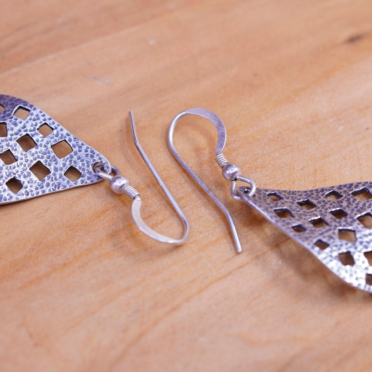 Vintage Sterling silver handmade earrings, filigree 925 teardrop drops