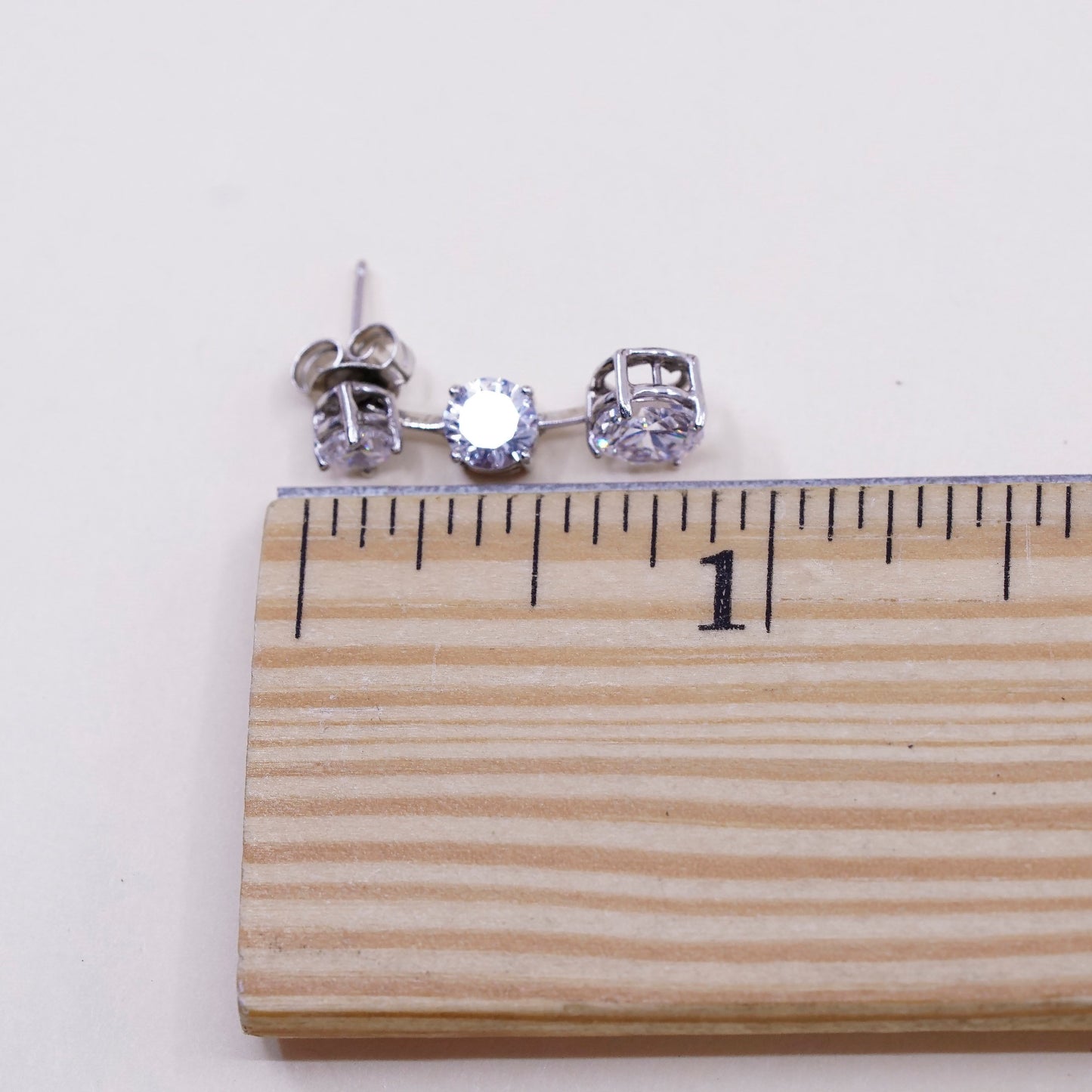 Vintage sterling silver handmade earrings, 925 silver with round CZ