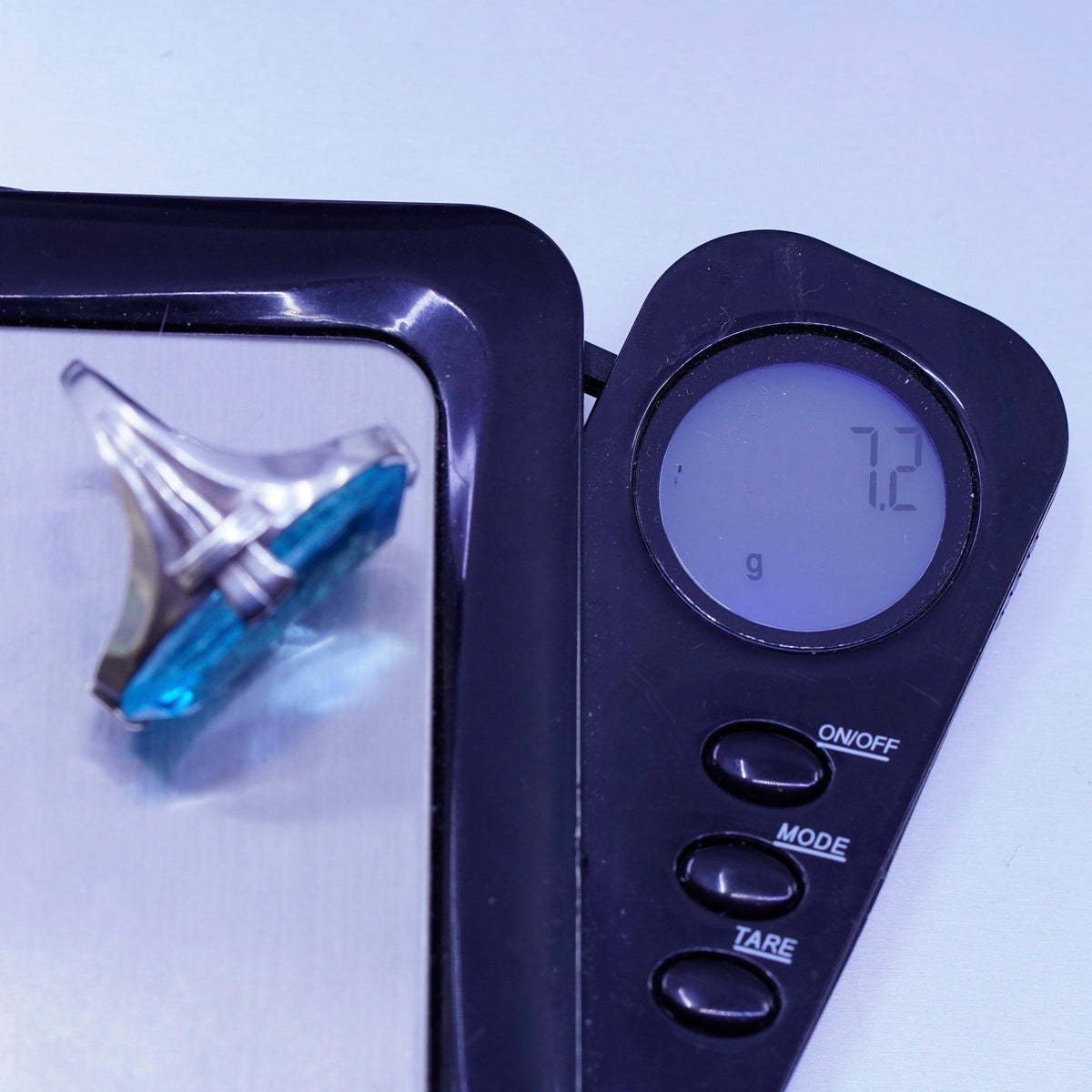 Size 3.5, vintage Sterling 925 silver handmade cocktail ring with blue glass