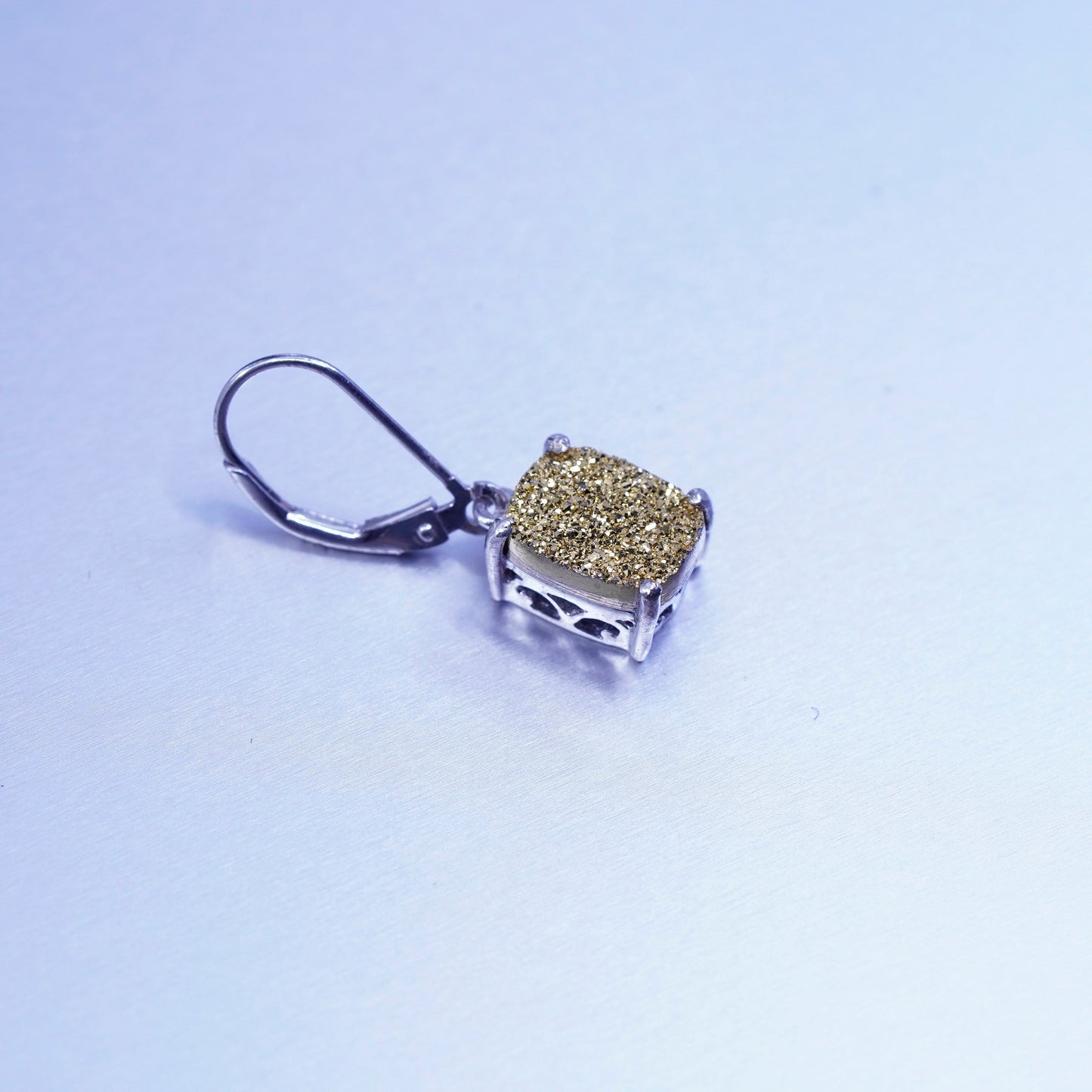 Vintage STS Sterling 925 silver earrings with golden druzy dangles