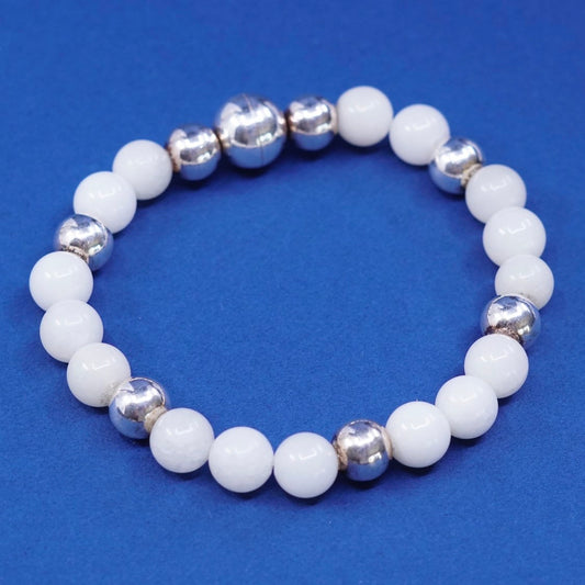 6.5", 7mm, vtg milor Sterling 925 Silver Handmade Bracelet w/ white quartz