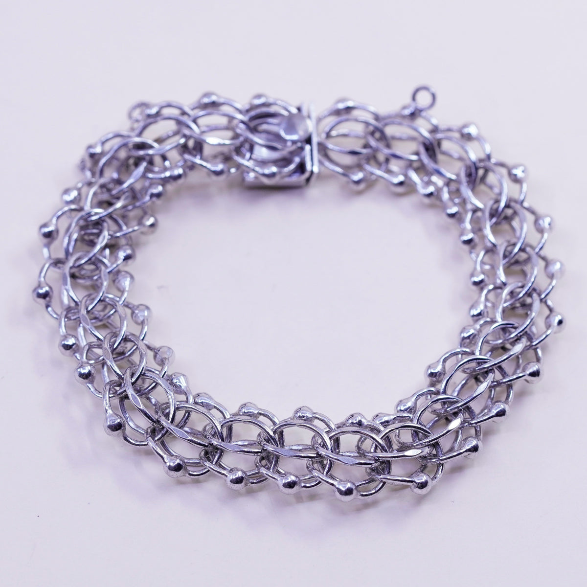 7”, 15mm, Vintage sterling silver double curb chain, 925 charm bracelet