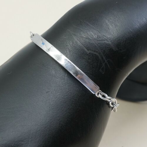 7” 6mm, Vintage Sterling Silver Handmade Bracelet, 925 Circle chain W/ Blank Bar