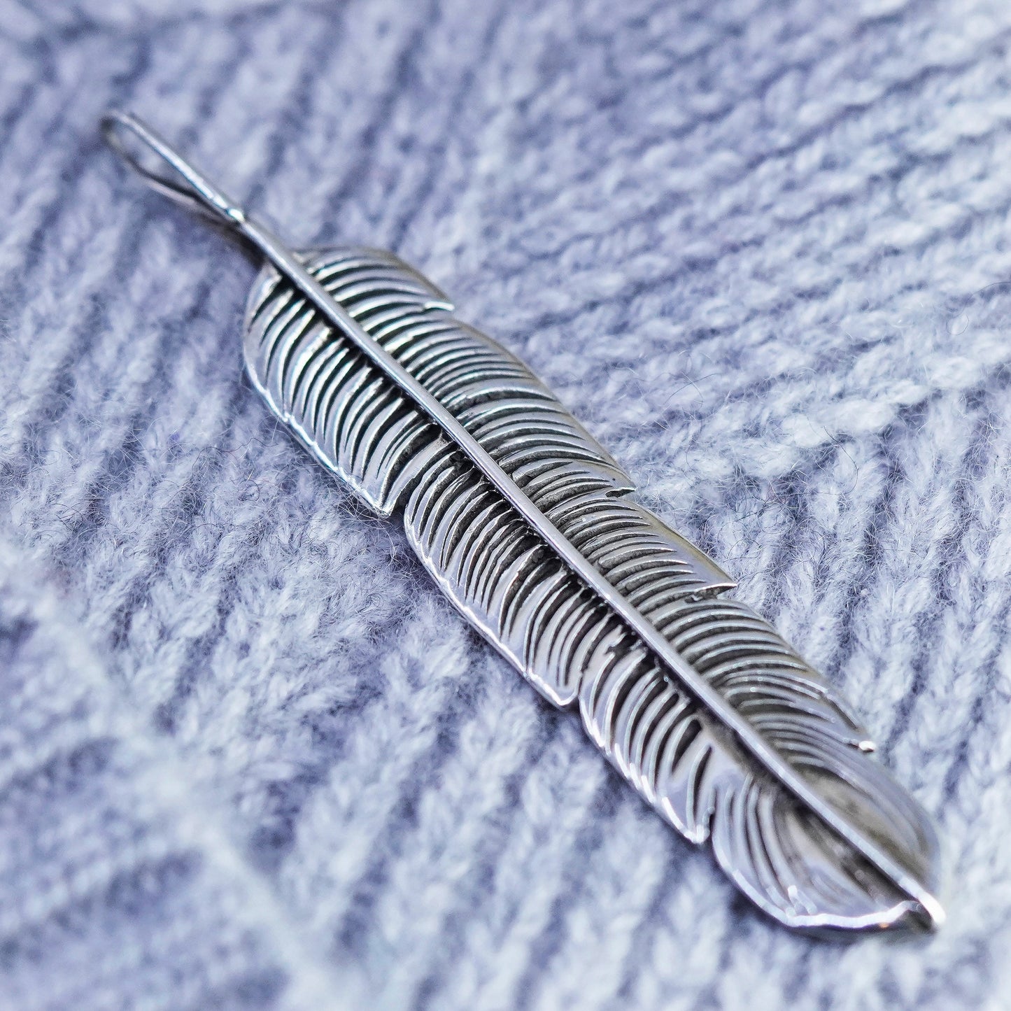 Vintage sterling 925 silver handmade feather pendant charm
