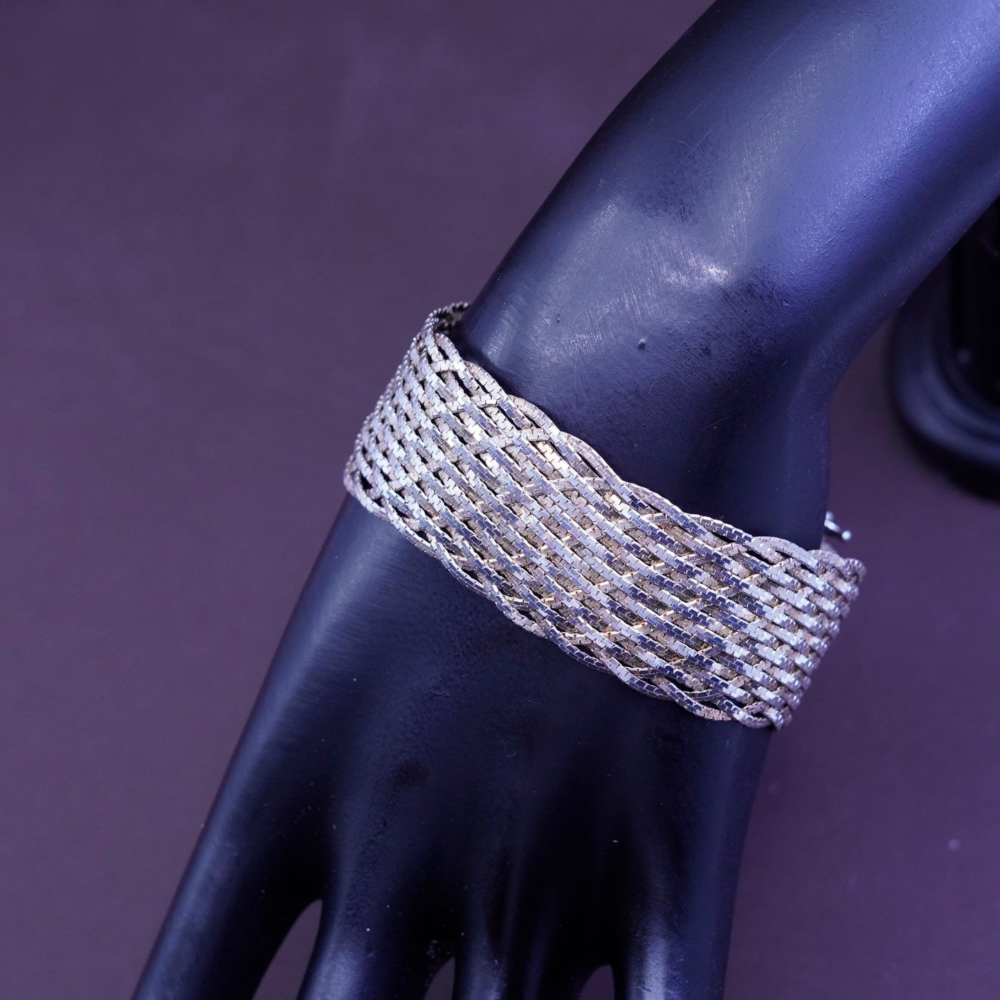 7.25”, Italy Sterling silver braided woven snake bracelet, 18 strands 925 chain
