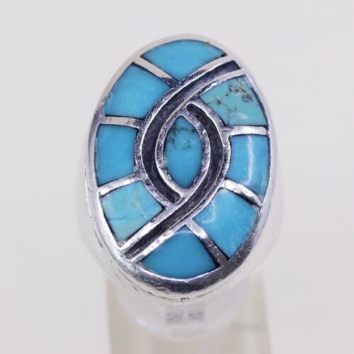 Sz 10 Navajo Zuni Native American Sterling 925 Silver Turquoise Mountain Ring