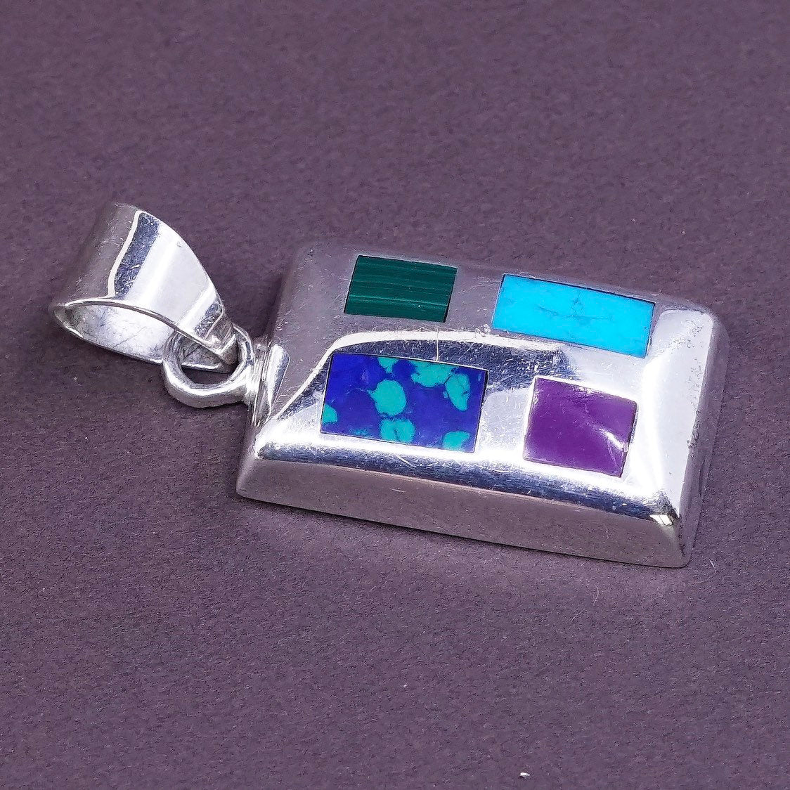 VTG silpada Sterling silver pendant w/ square turquoise N colorful gemstone