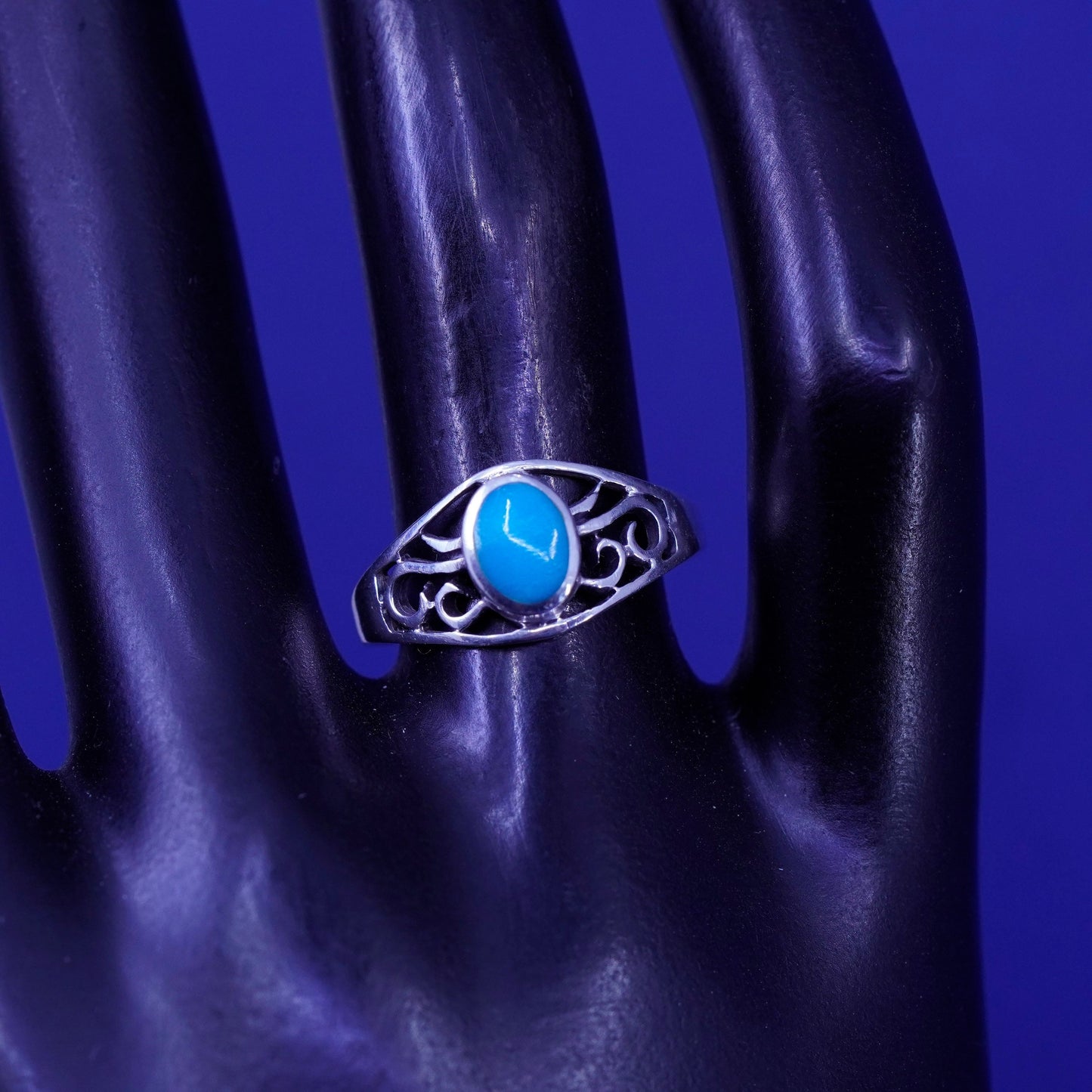 Size 7.25, Sterling silver handmade ring, Native American, 925 band turquoise