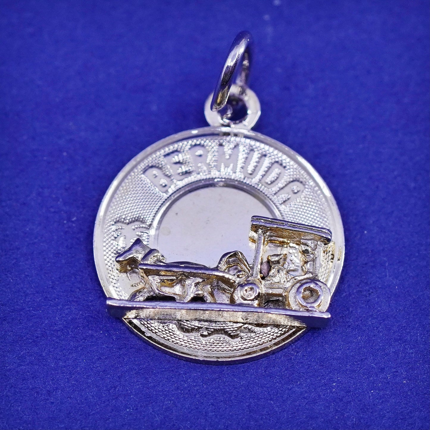 Vintage 12K gold filled world traveler pendant. 925 bermuda charm horse wagon