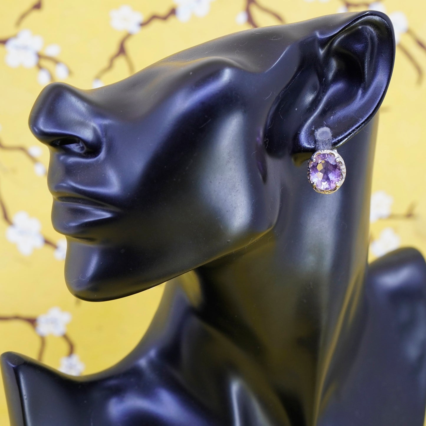 Vintage OTC Sterling silver handmade earrings, 925 amethyst studs
