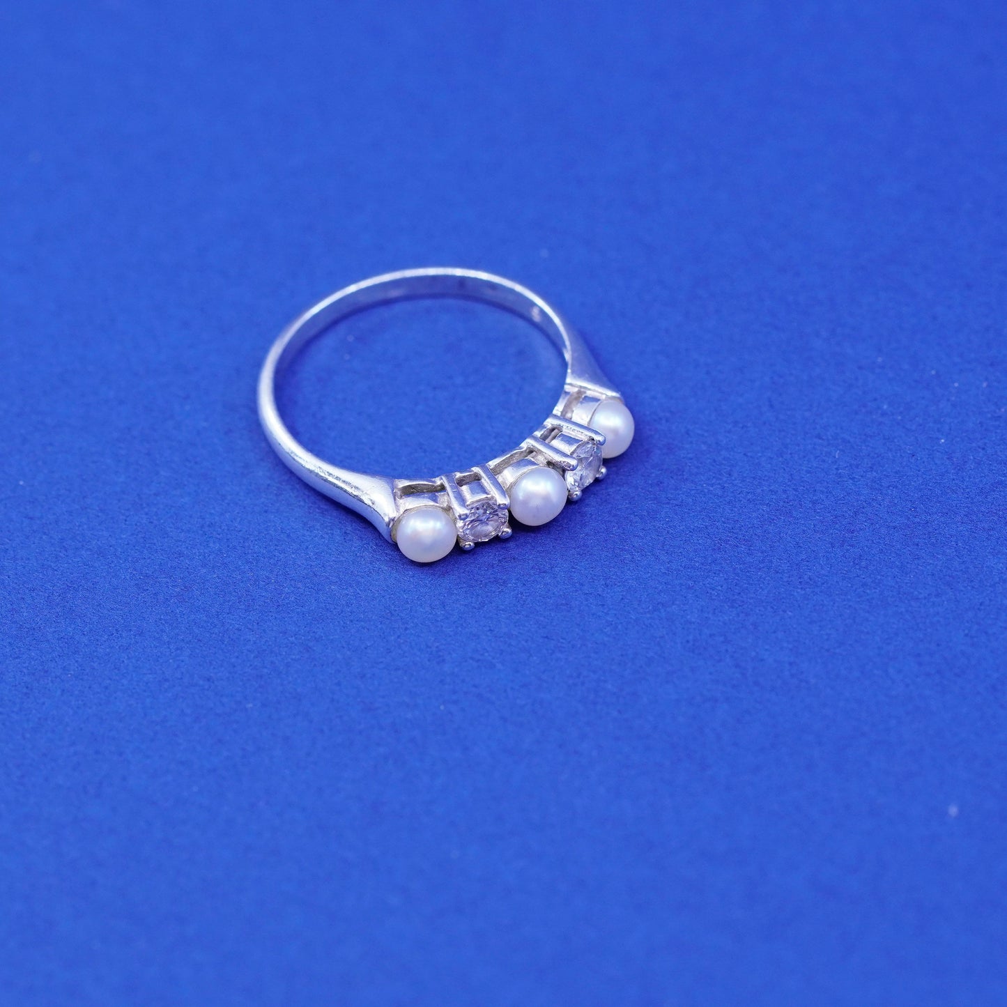 Size 9.5, vintage sterling silver handmade ring, 925 band with pearls and Cz