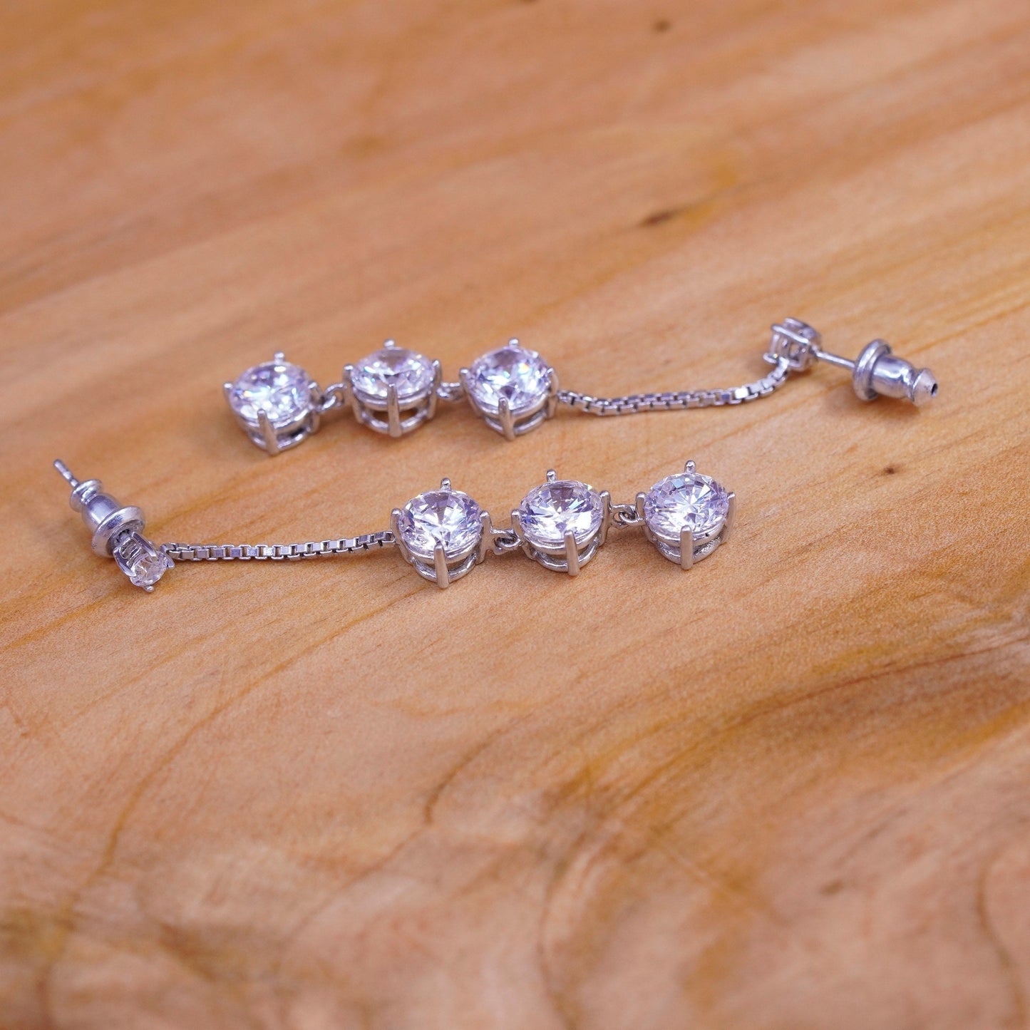 Vintage Sterling 925 silver handmade earrings with round cut CZ