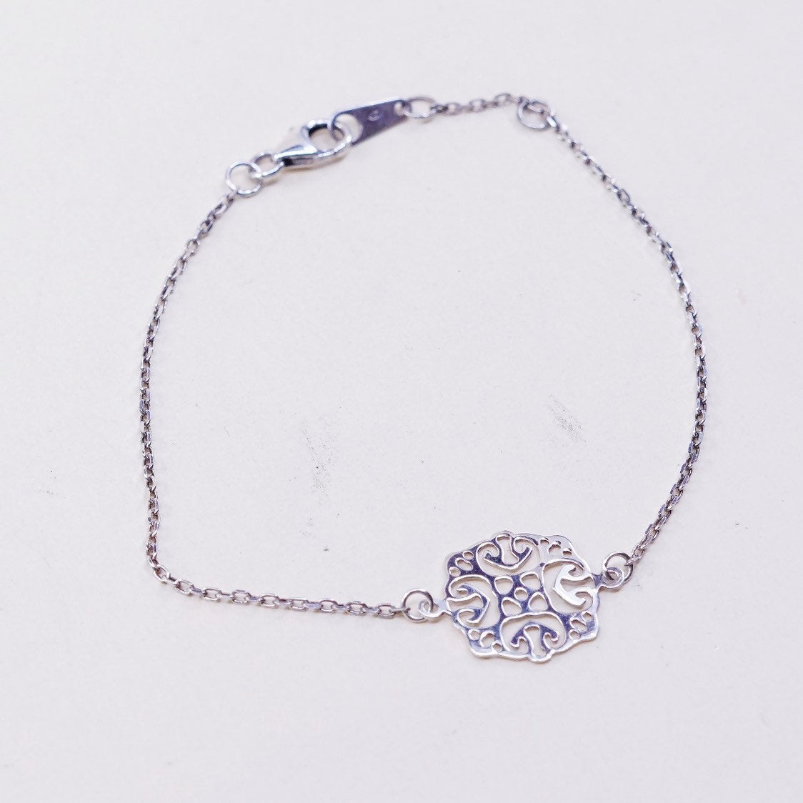 7", 1mm, VTG sterling silver circle link chain with filigree tag