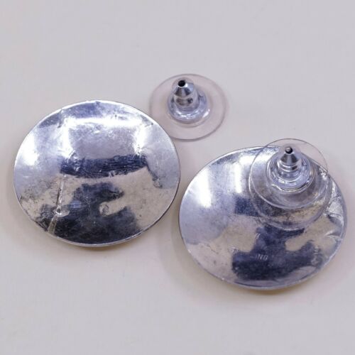 Southwestern Handmade 925 Sterling Silver Round Studs Earrings W/ Wavy Pattern