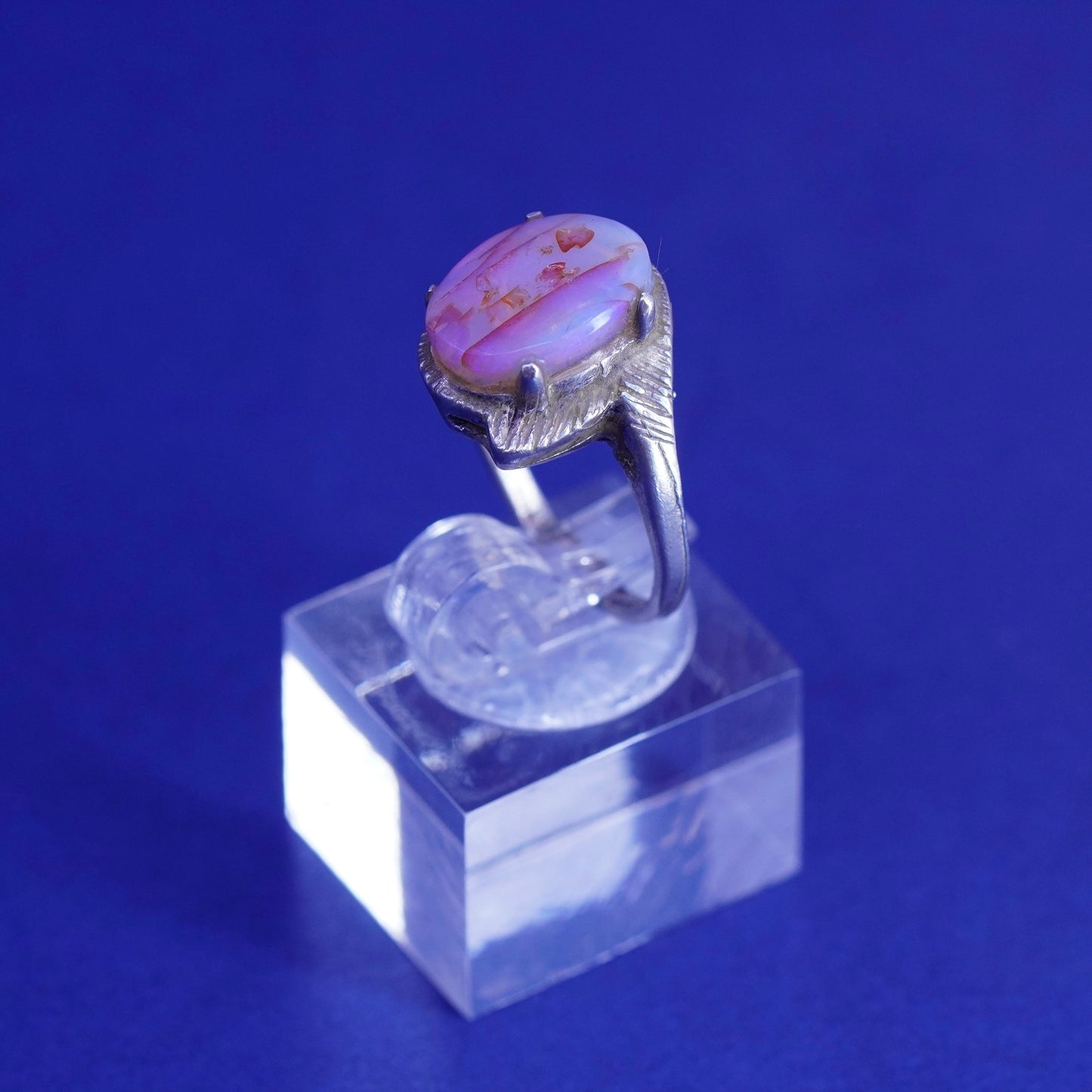 Size 5, vintage Sterling 925 silver handmade ring with glass