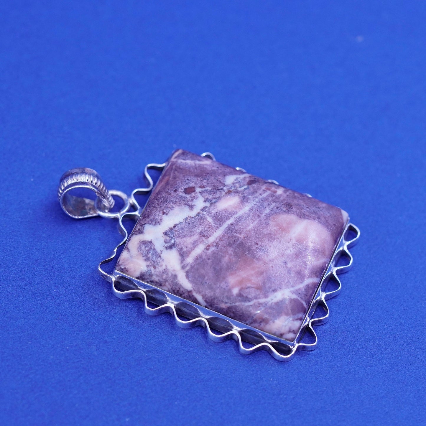 Vintage Sterling silver handmade pendant with purple jasper