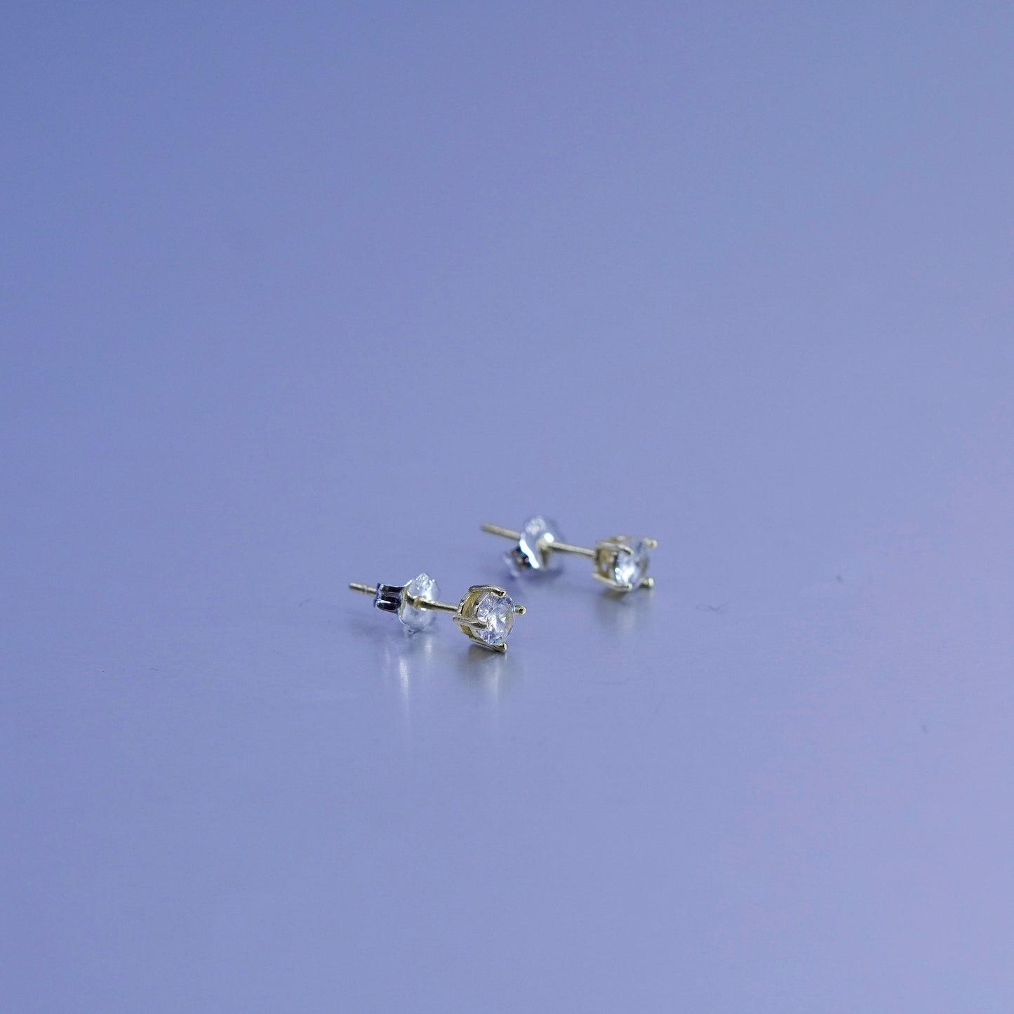 Vintage vermeil gold over Sterling 925 silver earrings, studs with cz