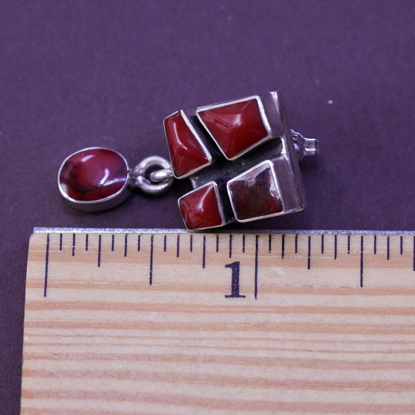 Vintage Sterling 925 silver handmade earrings with red jasper dangles