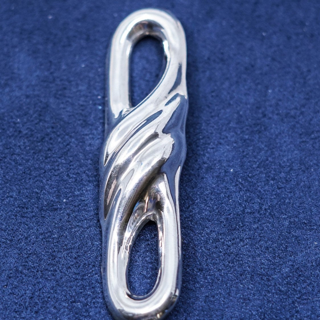 vtg Mexico Sterling silver handmade brooch, 925 modern wavy ribbed pin