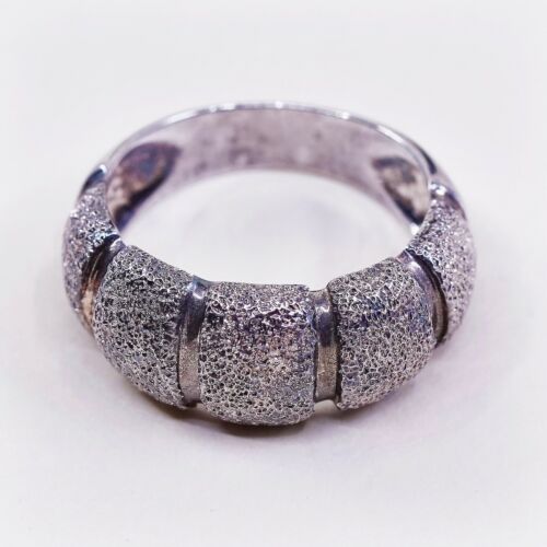 Size 8, Italy Milor Sterling Silver Handmade Ribbed Ring, 925 Silver Matt Band