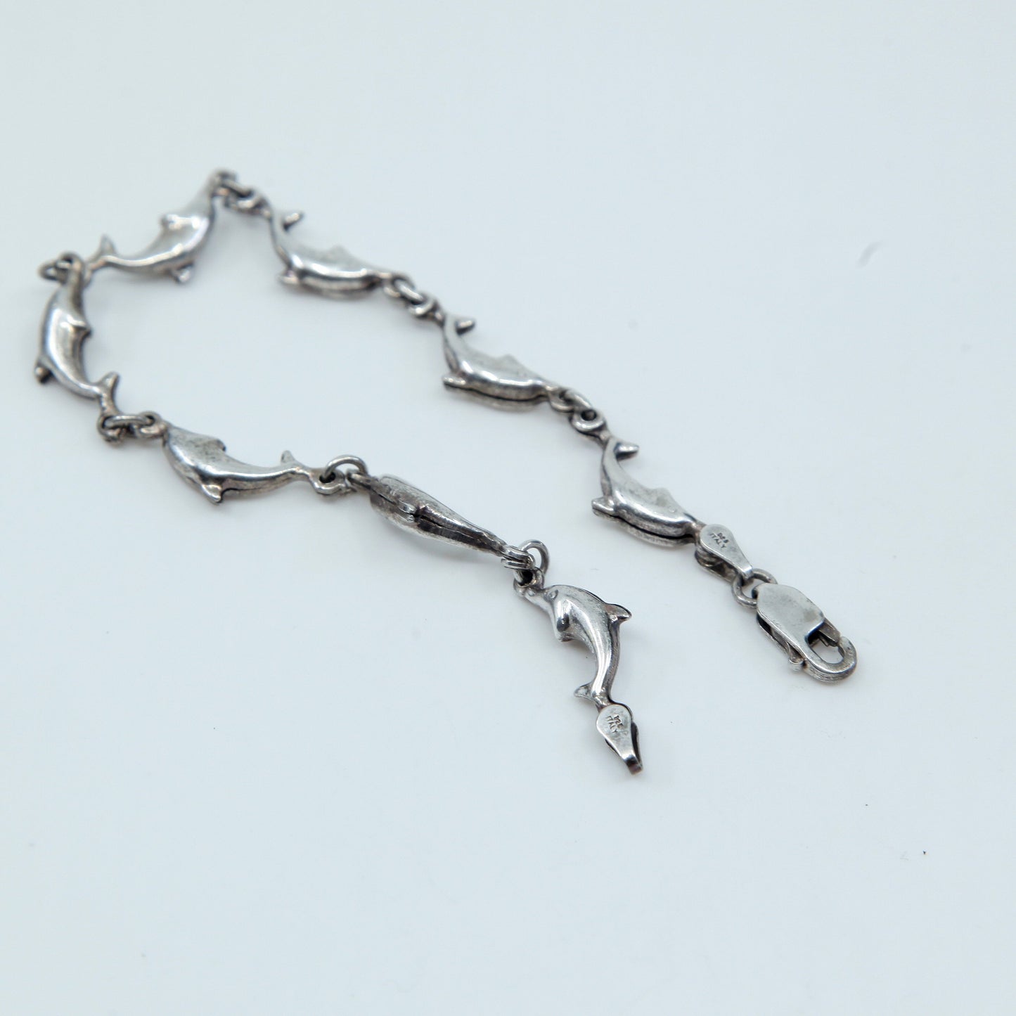 7.", VTG Sterling silver handmade bracelet, solid 925 silver dolphin links